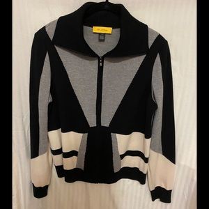 St. John Women’s Black/Cream/Grey Cardigan- L